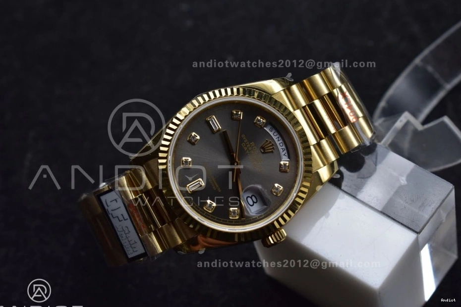 on DayDate (Gain President with Diamond QF YG Best Weight) Steel V5 Grey Square Dial Bracelet Edition vr3255 36 904L 0419